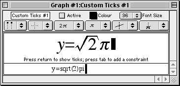 A custom ticks window with its keystroke field